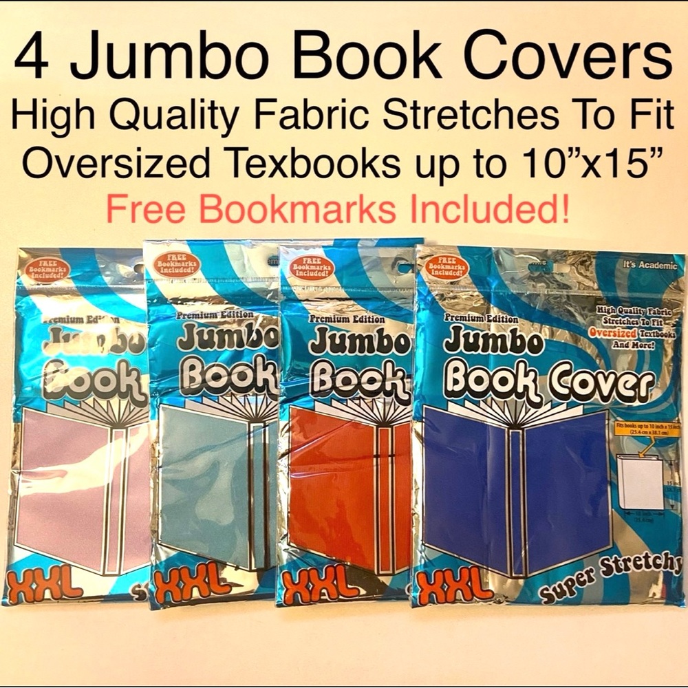 4 Jumbo Book Stretchy Fabric Cover Oversized & Bookmark Sets Bundle Lot 📚